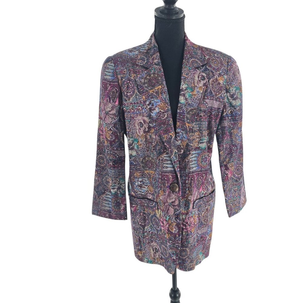 Marc D’Alcy Blend Purple Gold Blazer‎ flower print Size 10